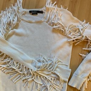 Ralph Lauren fringe-trim Cotton Sweater SMALL